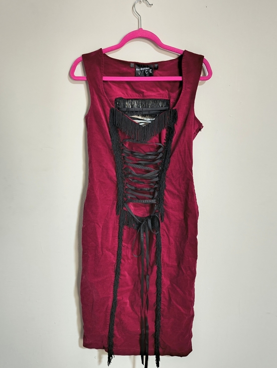 Lip Service Dresses & Skirts - Lip Service Vice Vintage Red Velvet Fringe Dress Size Large
